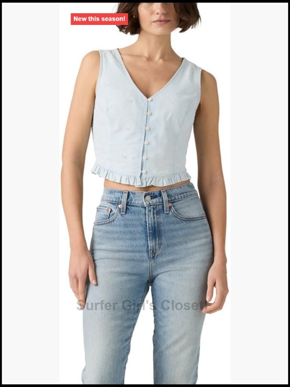 Sleeveless V-Neck Blouse with Ruffle Hem 100% Cotton